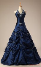 Turquoise Taffeta Ball Gown V-neck Halter Sleeveless Prom Ball Gowns(JT4-JMC82)