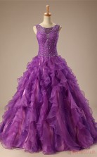 Purple Organza Ball Gown Scoop Sleeveless Prom Ball Gowns(JT4-JMC131)
