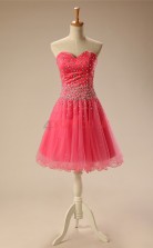 Pink Tulle Sequined A-line Sweetheart Sleeveless Cocktail Dress(JT4-JMD154)