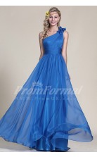 A-line One Shoulder Long Light Royal Blue 100D Chiffon Evening Dresses(PRJT04-1831)