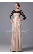 A-line Scoop 3/4 Length Sleeve Long Pearl Pink Lace , Chiffon Prom Dresses(PRJT04-1857)