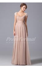 A-line Square Short Sleeve Long Nude Pink 100D Chiffon Prom Dresses(PRJT04-1861)