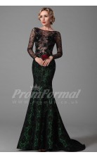 Mermaid Bateau Long Sleeve Sweep Train Black Lace Prom Dresses(PRJT04-1886)