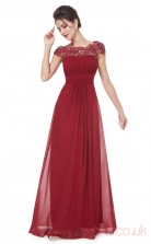 A-line Scalloped Ankle-length Linght Burgundy Chiffon Prom Dresses with Short Sleeves (PRJT04-1899-B)