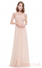 A-line Scalloped Ankle-length Pearl Pink Chiffon Evening Dresses with Short Sleeves (PRJT04-1899-H)