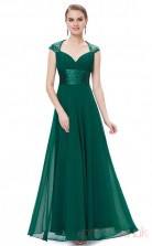 A-line V-neck Long Dark Green Chiffon , Lace Evening Dresses with Short Sleeves(PRJT04-1900-D)