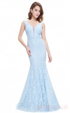Mermaid V-neck Long Sky Blue Lace Prom Dresses(PRJT04-1908-A)