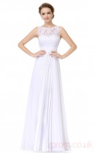 A-line Bateau Neckline Long White Chiffon , Lace Prom Dresses(PRJT04-1912-E)