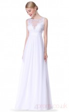 A-line Scalloped Long White Chiffon , Lace Prom Dresses(PRJT04-1918-B)