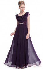A-line Cowl Long Purple Chiffon , Sequined Prom Dresses with Short Sleeves (PRJT04-1919-D)