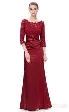 Sheath Jewel Half Sleeve Long Dark Burgundy Stretch Satin , Lace Evening Dresses with Half Sleeves (PRJT04-1926-E)