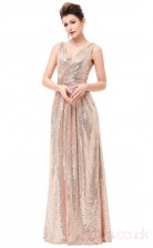 A-line V-neck Long Pearl Pink Tulle , Satin Prom Dresses(PRJT04-1931-C)