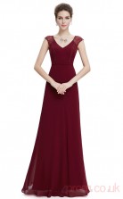 A-line V-neck Long Dark Burgundy Chiffon Prom Dresses with Short Sleeves (PRJT04-1955)