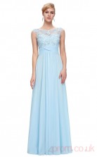 A-line Bateau Neckline Short Sleeve Long Sky Blue Chiffon Prom Dresses with Short Sleeves (PRJT04-1969)