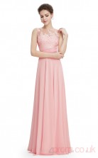 A-line Bateau Neckline Long Candy Pink Chiffon , Lace Prom Dresses(PRJT04-1994)