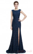 Mermaid Jewel Long Navy Blue Lace Prom Dresses(PRJT04-1996)