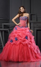Watermelon Organza Sweetheart Floor-length Ball Gown Quincenera Dress(JT2068)