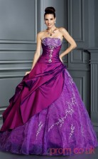 Purple Taffeta Organza Strapless Floor-length Ball Gown Quincenera Dress(JT2083)