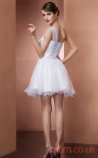 White Stretch Satin Tulle A-line Short One Shoulder Graduation Dress(JT2172)