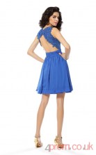 Ocean Blue Chiffon A-line Short Jewel Graduation Dress(JT2217)