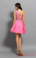 Hot Pink Organza A-line Mini One Shoulder Graduation Dress(JT2238)
