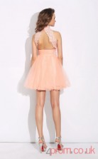 Pink Tulle Lace A-line Mini High Neck Halter Graduation Dress(JT2375)