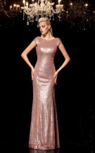 Pink Sequined Trumpet/Mermaid Short Sleeve Scoop Floor-length Formal Prom Dress(JT2466)