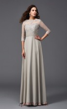 Silver Chiffon A-line 3/4 Length Sleeve Scalloped , Illusion Floor-length Formal Prom Dress(JT2499)