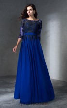 Royal Blue Chiffon Bateau Half Sleeve Floor-length A-line Wedding Formal Dress(JT2507)
