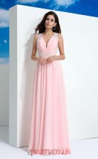 Candy Pink Chiffon V-neck Floor-length A-line Wedding Formal Dress(JT2529)