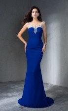 Royal Blue Chiffon Illusion Floor-length Mermaid Evening Dress(JT2533)