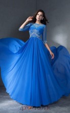Light Royal Blue Chiffon Bateau Half Sleeve Floor-length A-line Prom Dress(JT2535)