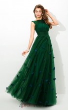 Dark Green Tulle Bateau Floor-length A-line Wedding Formal Dress(JT2553)