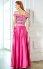 A-line Charmeuse Fuchsia Off The Shoulder Short Sleeve Floor-length Two Piece Prom Dress(JT2601)