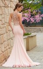 Trumpet/Mermaid Satin Chiffon Blushing Pink Halter Long Prom Dress(JT2648)