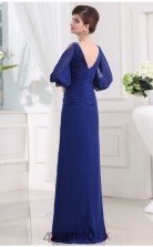 Sheath/Column Chiffon Blue V-neck 3/4 Length Sleeve Floor-length Evening Dress(JT2667)