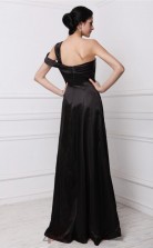 Sheath/Column Stretch Satin Black One Shoulder Floor-length Formal Prom Dress(JT2682)