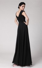 A-line Chiffon Black V-neck Short Sleeve Floor-length Formal Prom Dress(JT2687)