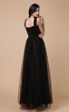 A-line Tulle Black Strapless Floor-length Formal Prom Dress(JT2692)