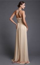 A-line Chiffon Champagne V-neck Floor-length Formal Prom Dress(JT2695)