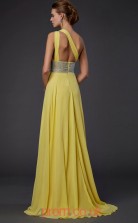 Yellow Chiffon A-line One Shoulder Floor-length Evening Dresses(JT2745)
