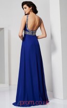 Light Royal Blue Chiffon A-line Halter Floor-length Evening Dresses(JT2762)