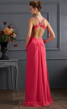 Watermelon Chiffon Sheath/Column Halter Floor-length With Split Front Prom Formal Dresses(JT2779)