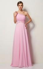 Candy Pink Chiffon A-line One Shoulder Floor-length Prom Formal Dresses(JT2831)