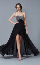 Black Chiffon Sheath/Column Strapless Asymmetrical Bridesmaid Dresses(JT2860)