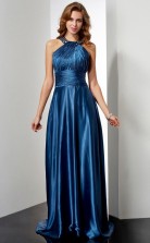 Ocean Blue Charmeuse A-line Halter Floor-length Prom Formal Dresses(JT2864)