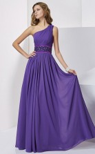 Purple Chiffon A-line One Shoulder Floor-length Prom Formal Dresses(JT2866)