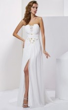 White Chiffon Sheath/Column Strapless Floor-length Prom Formal Dresses(JT2871)