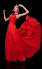 Red Velvet Chiffon A-line Jewel Floor-length Clearance Prom Dresses(JT2877)