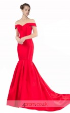 Ruby Stretch Satin Mermaid Off The Shoulder Short Sleeve Long Prom Dress(JT3553)